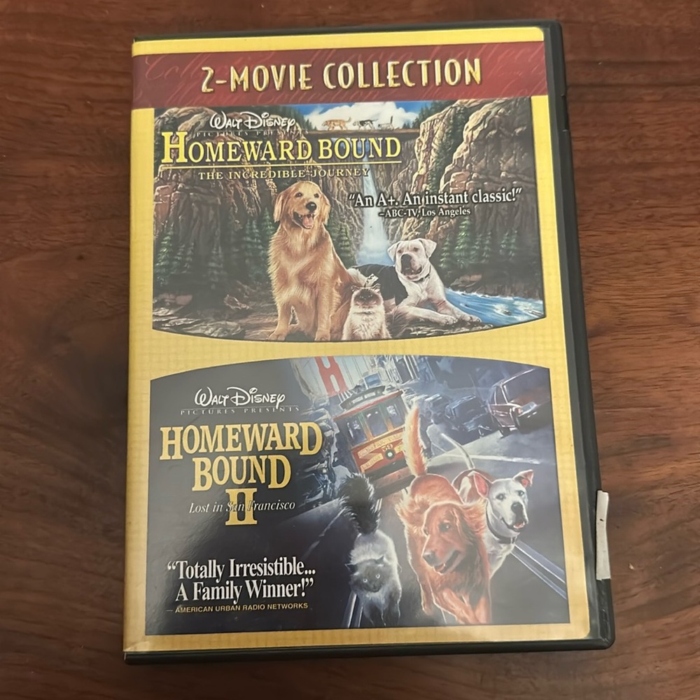 2 movie collection Homeward Bound and homeward Bound ll 
Family movie DVD